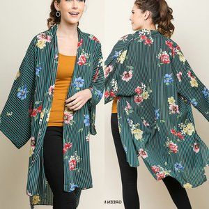 Green Umgee Drape Cardigan Shawl Kimono Duster